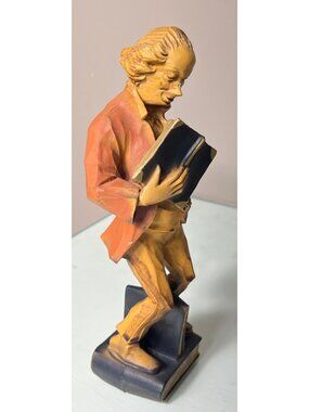 Vtg The Bookworm Figurine West Germany Wood Resin 9" Rustic Novelty Decor Gift
